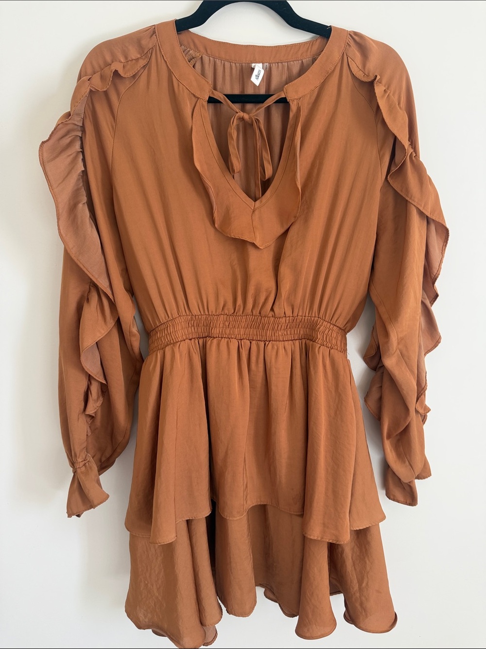 glam Rust Ruffle Tiered Mini Dress